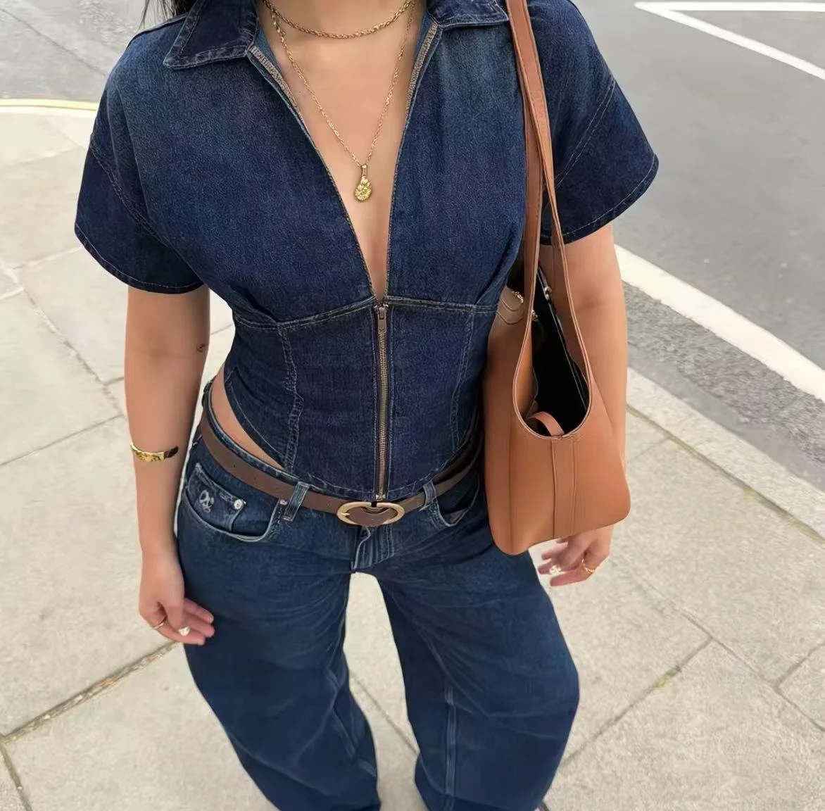 Haut Zippé Col Chemise