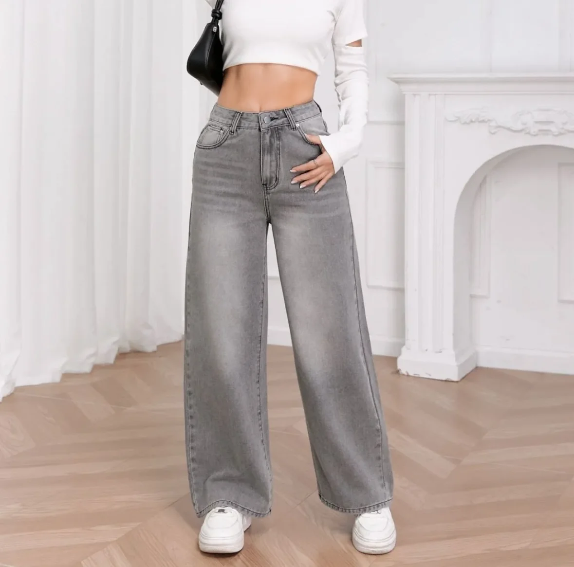 Jean Large Gris