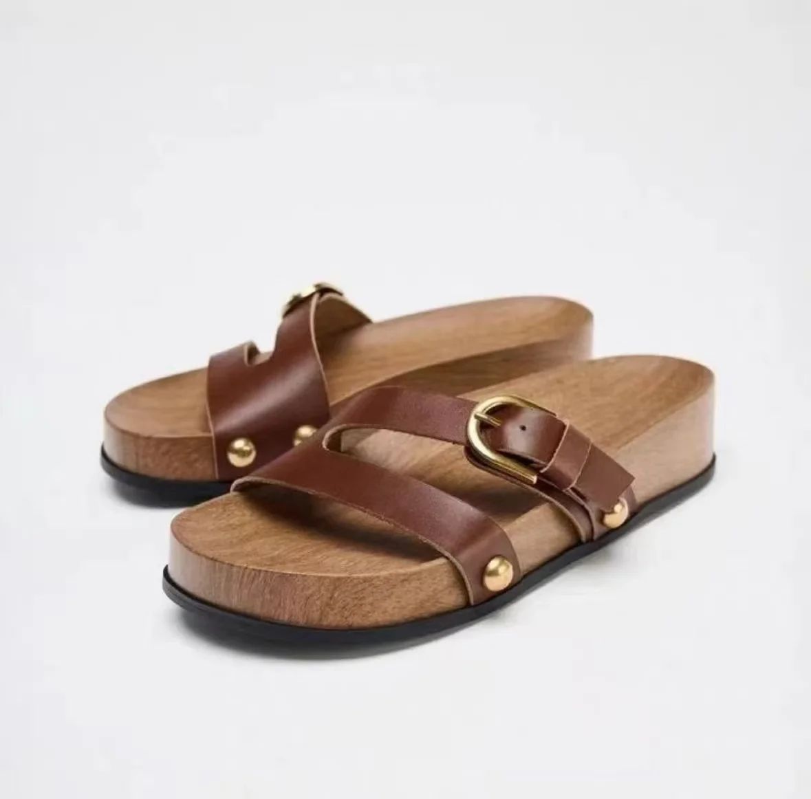 Sandales Plates Semelle Bois