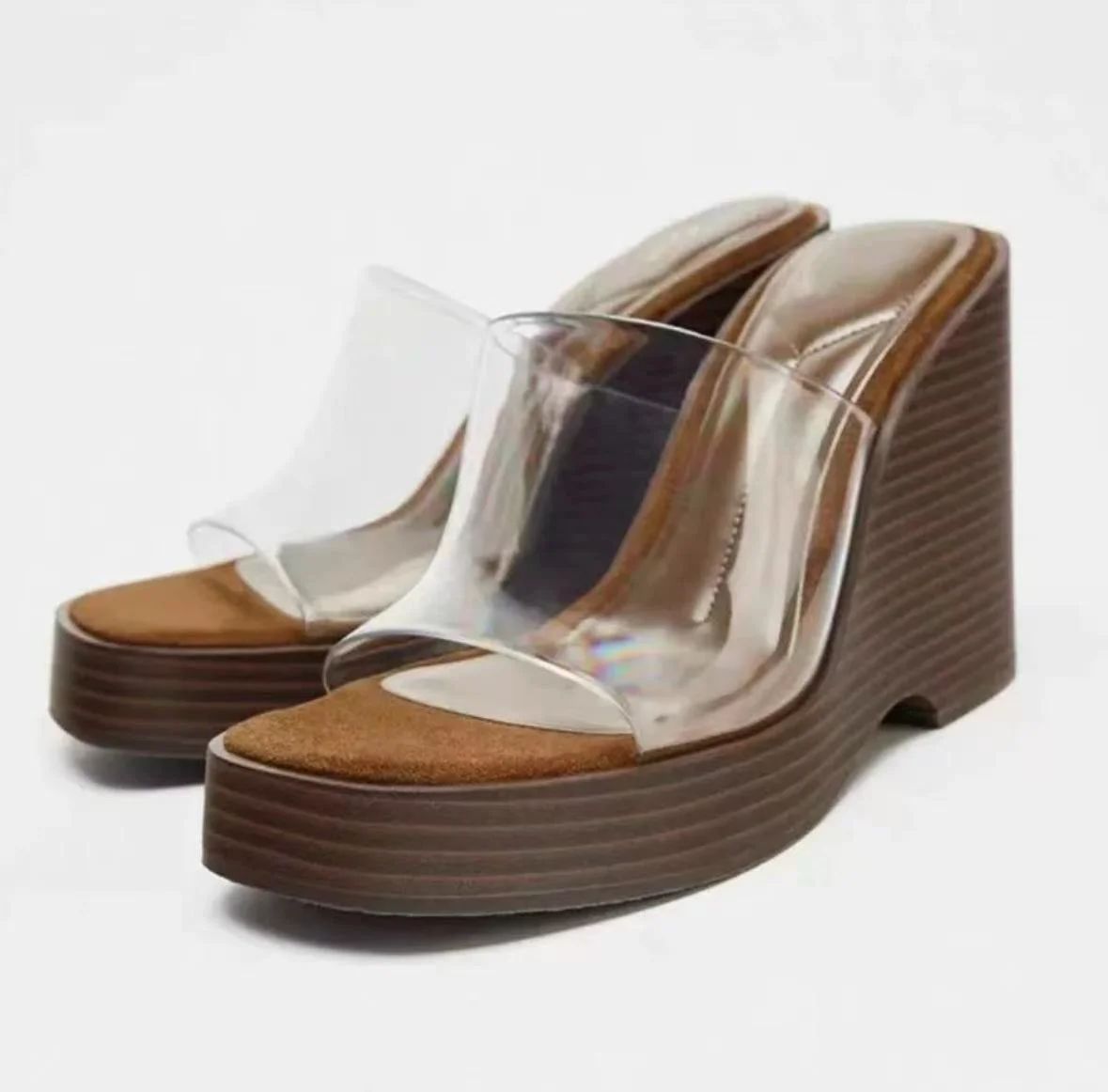 Mules Compensées Transparentes